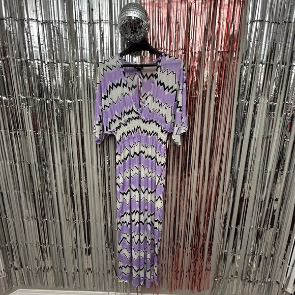 RELAXX Purple Cocktail Dress Women Size 2XL White Zig Zag Pattern Party Outfit - Picture 1 of 6